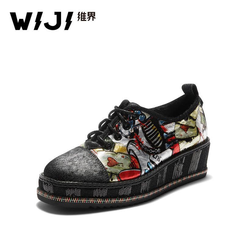 WIJI维界2018秋冬新款女鞋时尚拼色嘻哈街头松糕底低帮鞋ins潮品图片