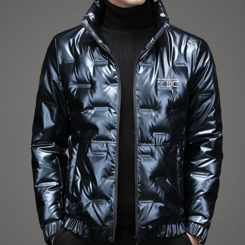 冬季新款男士羽绒服90白鸭绒时尚休闲亮面百搭立领拉链外套男图片