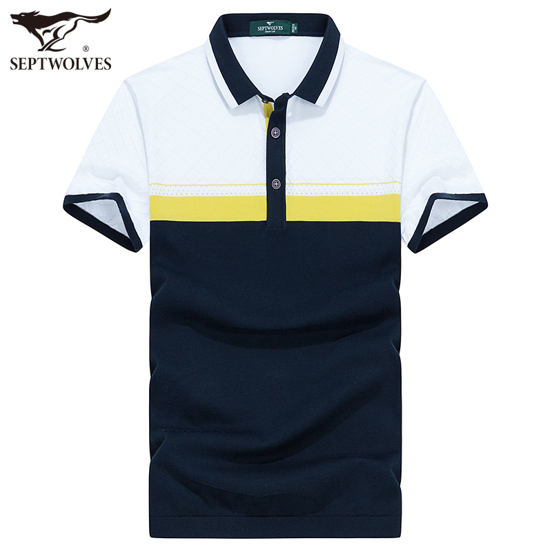 七匹狼男士短袖t恤夏装休闲舒适撞色翻领polo衫青年纯棉男装