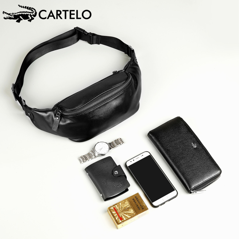 卡帝乐鳄鱼新款胸包韩版真皮单肩包休闲背包男士潮腰包斜挎包