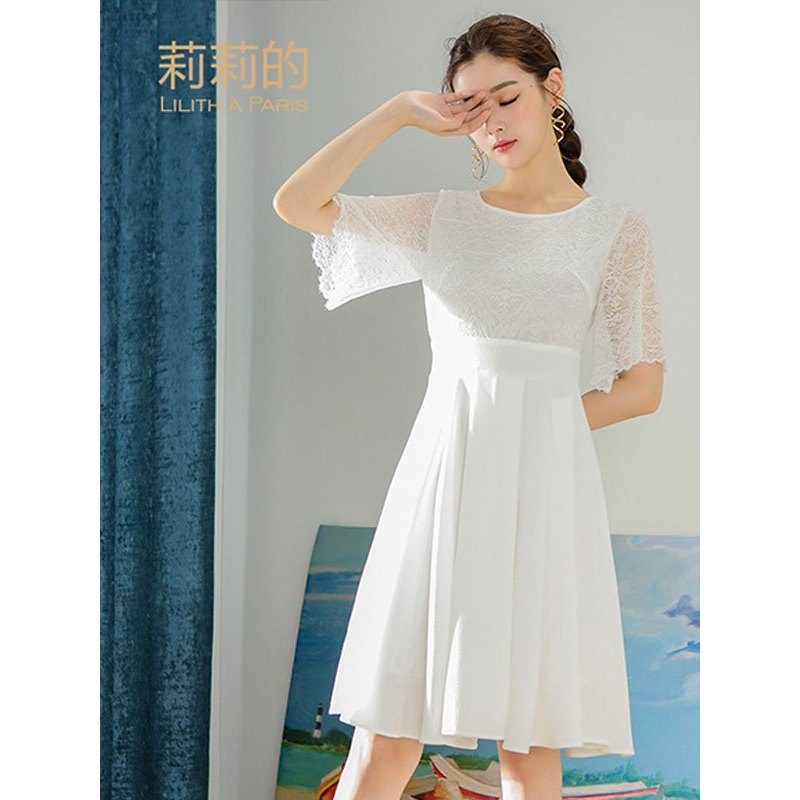 莉莉的 连衣裙夏中长款韩版夏季新款小黑裙蕾丝修身a字裙