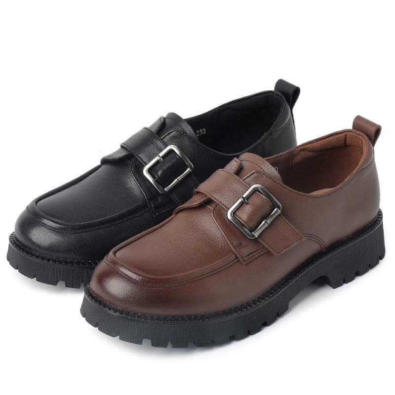 真皮英伦风小皮鞋女2025春新款厚底软底小码复古百搭皮带扣乐福鞋图片