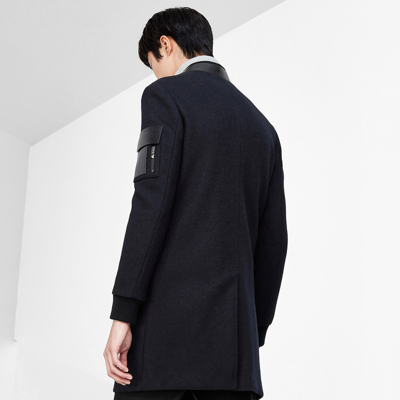 gxg男装冬季男士青年都市流行修身商务气质时尚黑色毛呢大衣潮