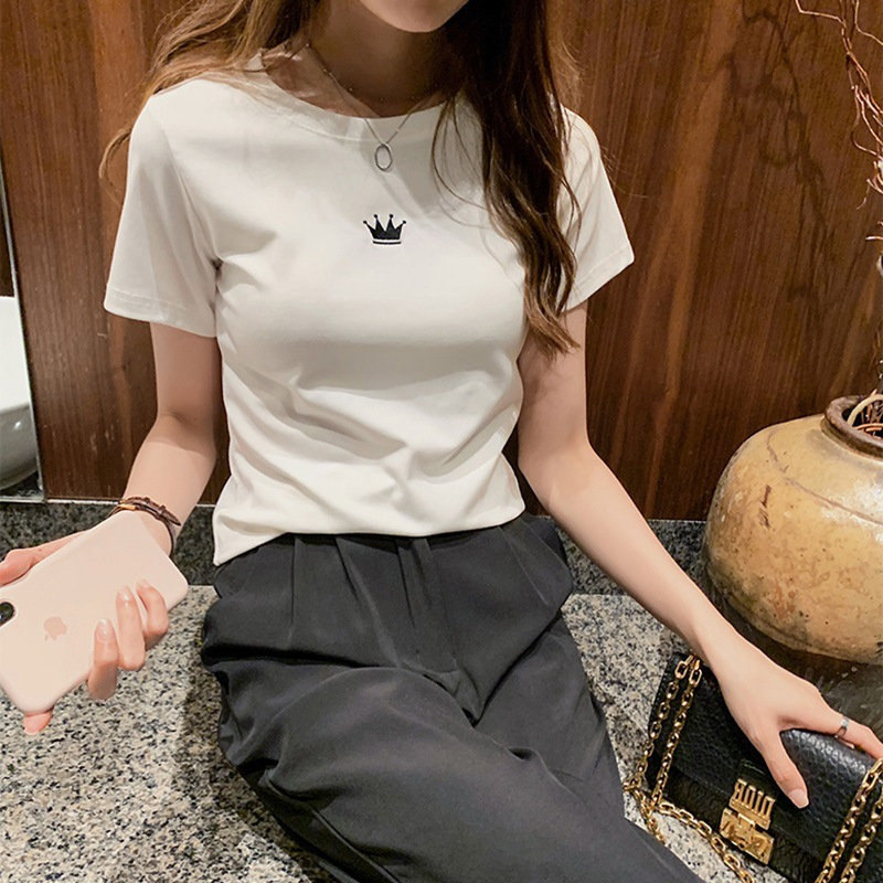 糖果色女式修身短袖T恤女夏短款打底衫上衣韩国女装