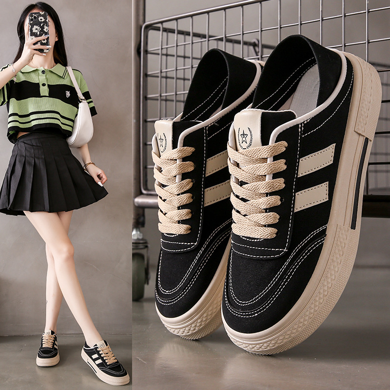帆布鞋子女夏季新款韩版ins女学生休闲两穿百搭板鞋街拍