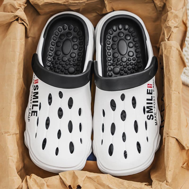 男士新款舒适潮流时尚日常休闲圆头厚底拼色洞洞鞋透气包头男鞋图片