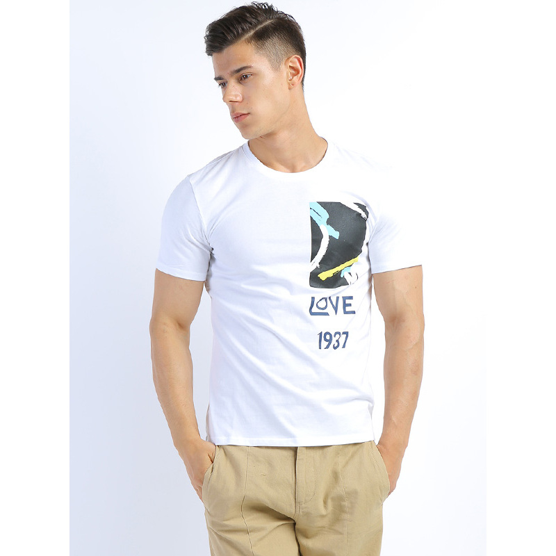 IZOD2018新短袖T恤男 夏季纯棉TEE撞色板画LOVE字母休闲印花半袖体恤衫
