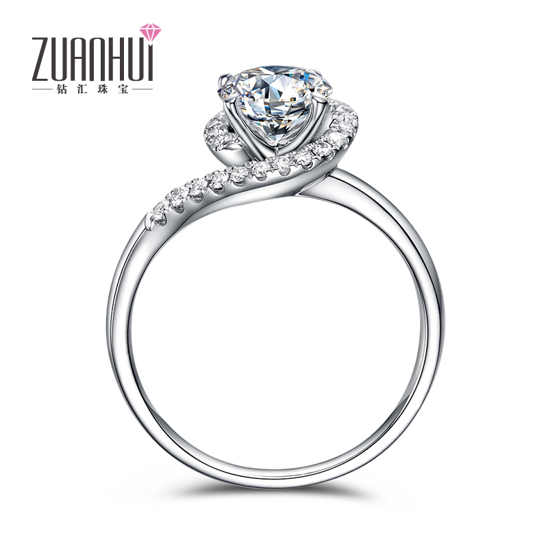 ZUANHUI钻汇珠宝首饰 铂金钻戒结婚求婚戒指女1克拉情侣订婚对戒 群镶扭臂白18K金戒子可刻字附证书
