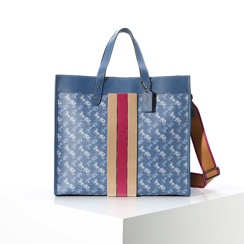 20新款 COACH 马车图案印花和VARSITY条纹托特包单肩手提包40x35x19CM图片