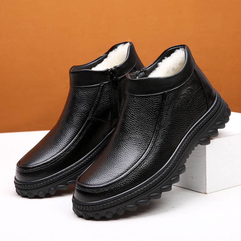冬季新款男士棉鞋头层牛皮棉皮鞋皮毛一体防滑保暖加厚爸爸鞋