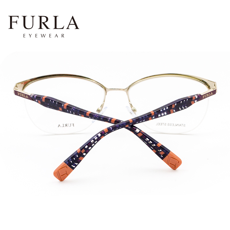 FURLA芙拉女士半框眼镜架时尚眼镜框女潮个性镜腿金属镜框
