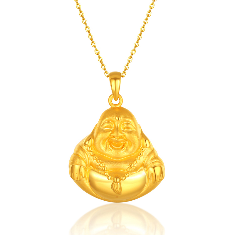 手拉手slaso3d硬金弥勒佛吊坠黄金佛吊坠足金999笑面佛男女款送礼珠宝