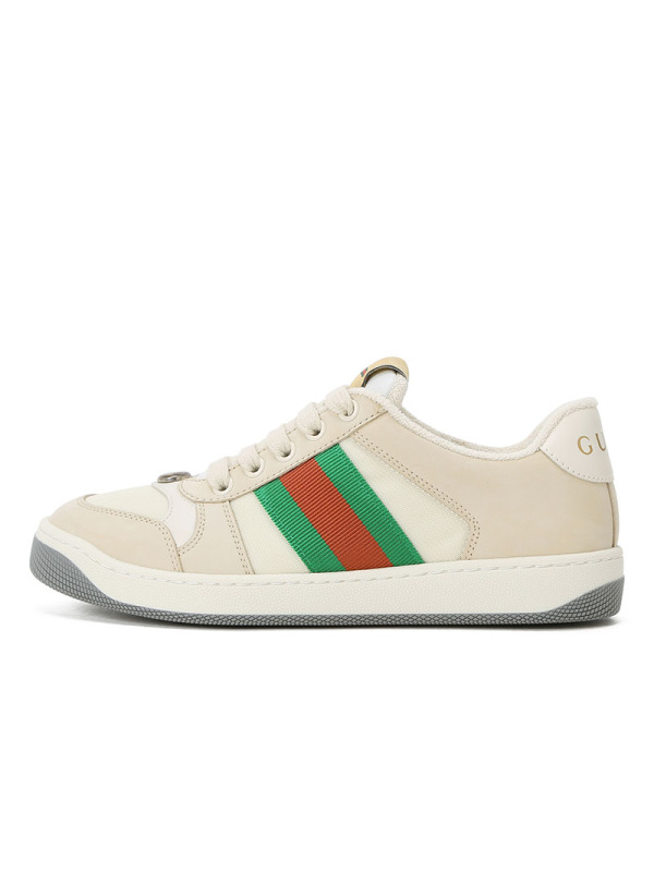 古驰GUCCI脏脏鞋红绿带皮拼织物577684 女士低帮鞋休闲鞋