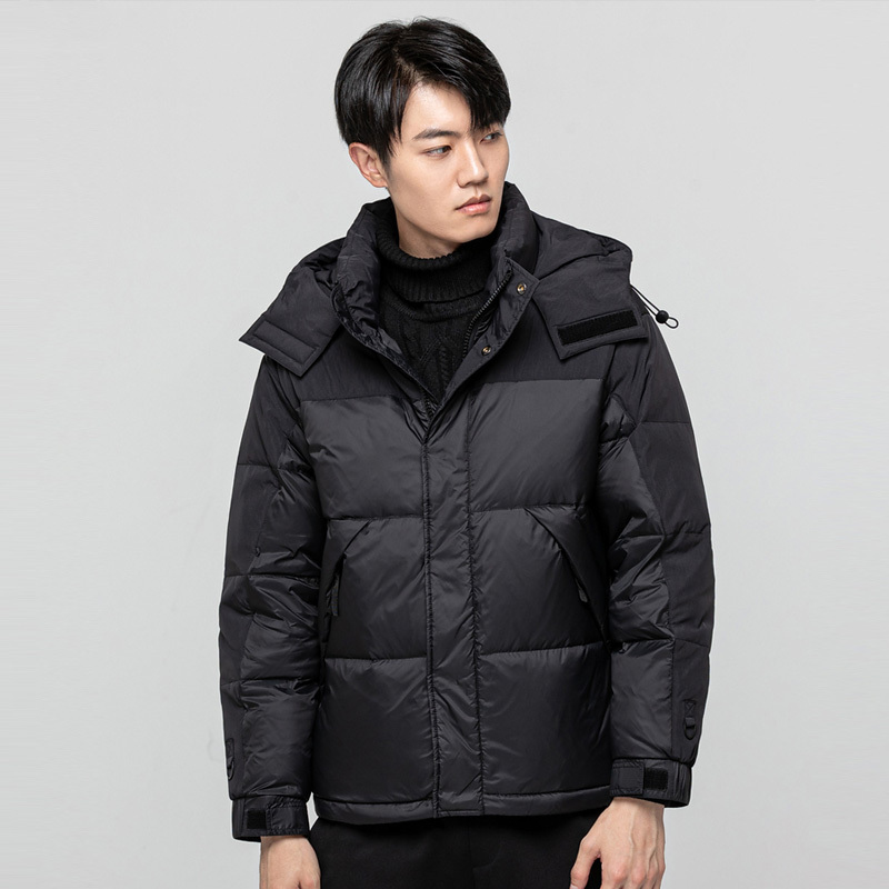 鸭鸭 90鸭绒羽绒服男新款短款立领连帽工装宽松男士冬季加厚外套
