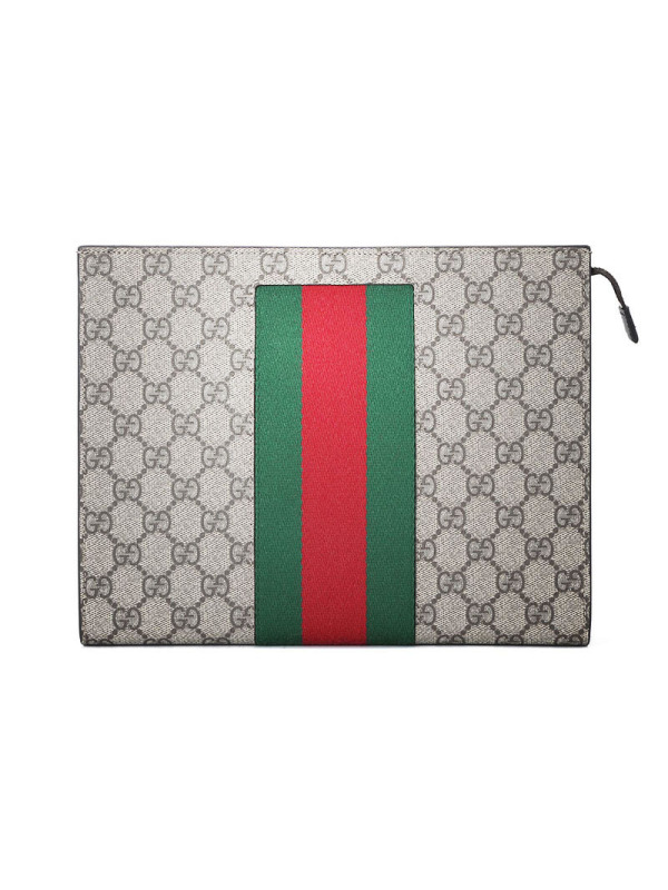 【预定】GUCCI 条纹织带GG涂层手拿包 26*20*6CM