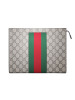 【预定】GUCCI 条纹织带GG涂层手拿包 26*20*6CM