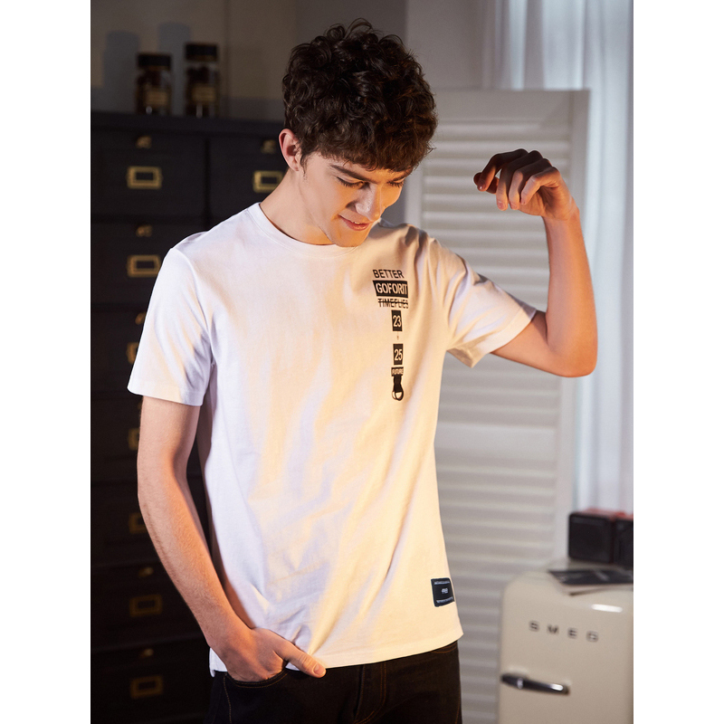 唐狮2018夏装新款短袖t恤男胸口文字青少年学生纯棉打底时尚上衣