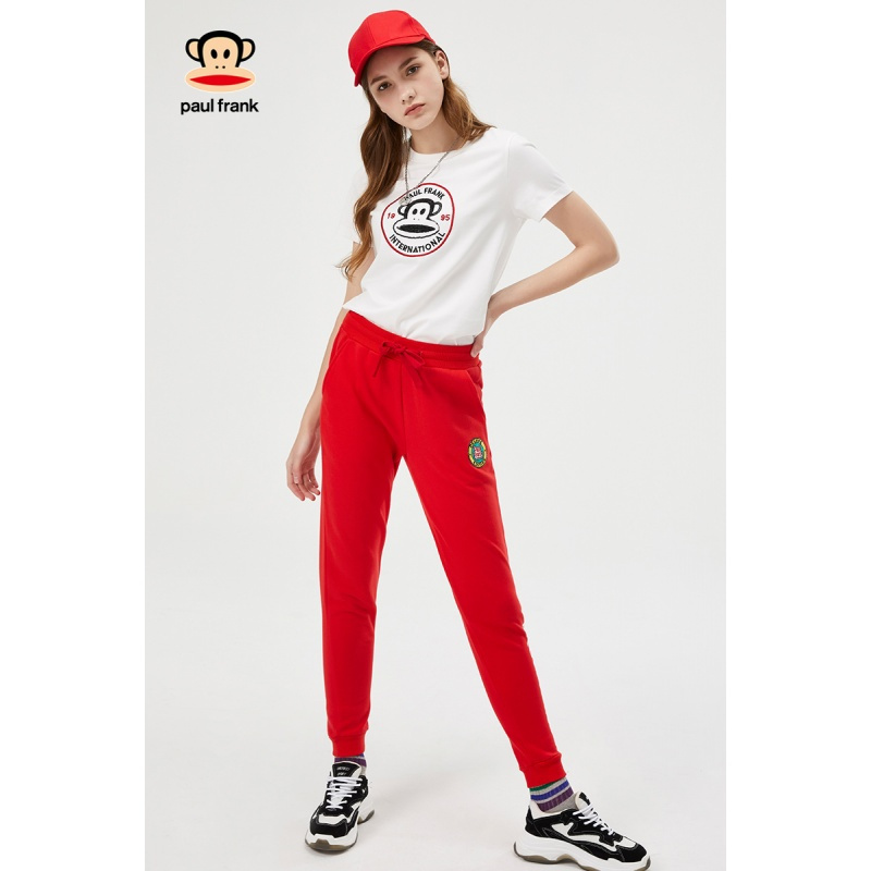 PaulFrank/大嘴猴裤子女春秋季新款宽松运动裤休闲束脚卫裤女 红色 S