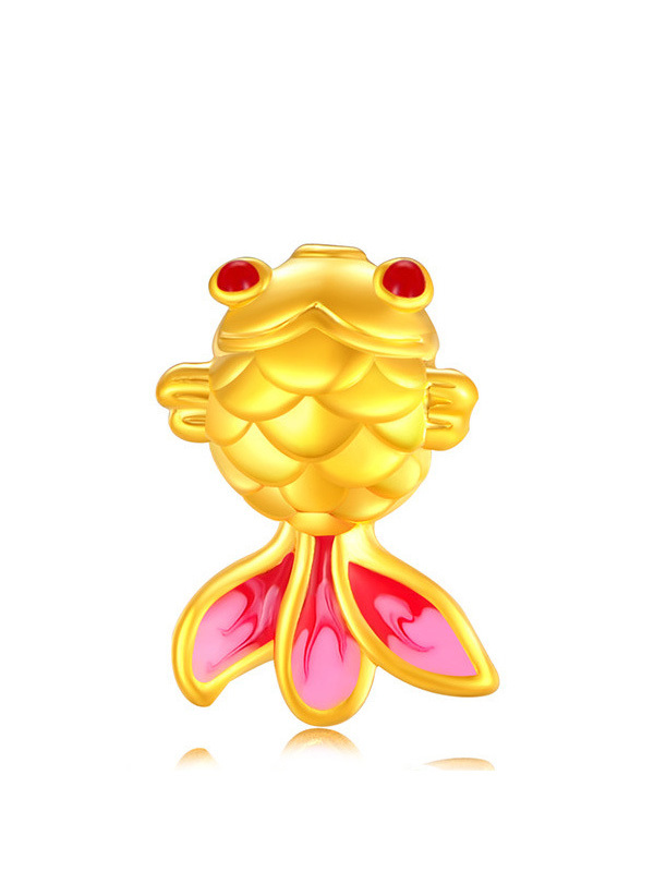 手拉手(slaso) 黄金波波鱼吊坠女士 3d硬金小金鱼吊坠路路通 黄金吊坠