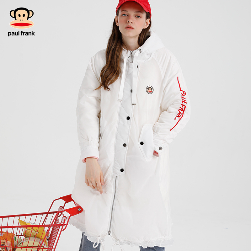 PaulFrank/大嘴猴冬季羽绒服女韩版连帽加厚中长款大衣X 白色 S