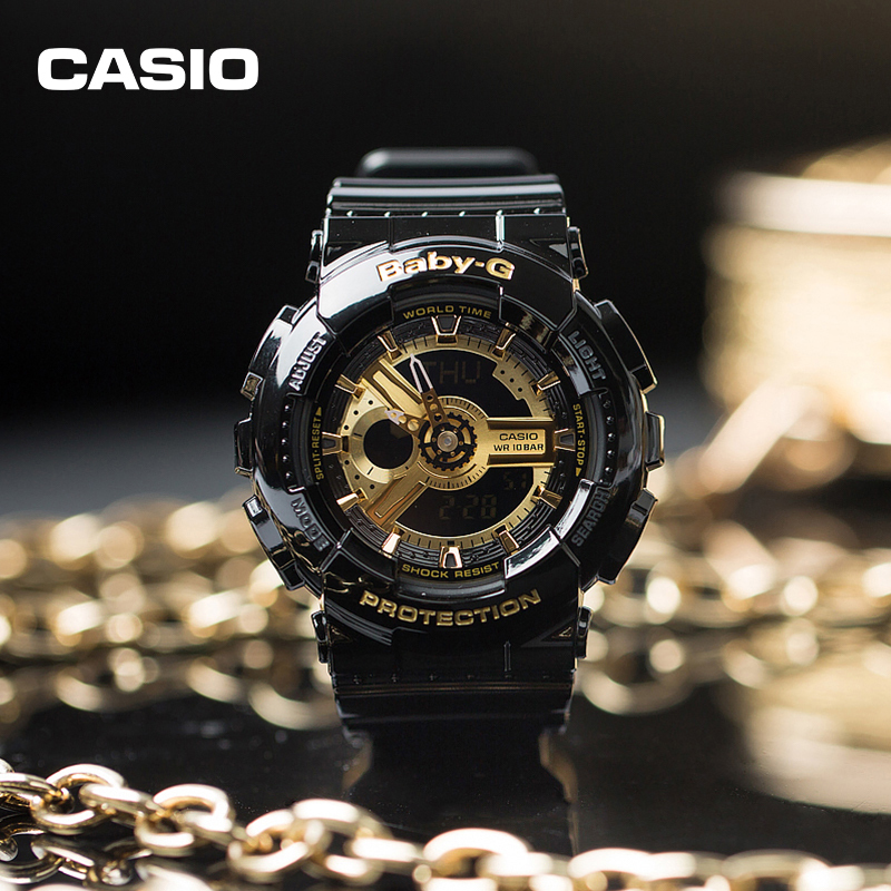 卡西欧（CASIO）手表 BABY-G 魔金双显 女士防震防水运动手表石英表BA-110-1A