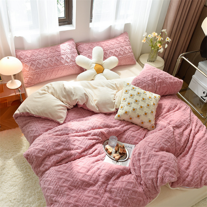 ceba冬季加厚剪花绒四件套婴儿绒牛奶绒四件套法兰绒被套床单套