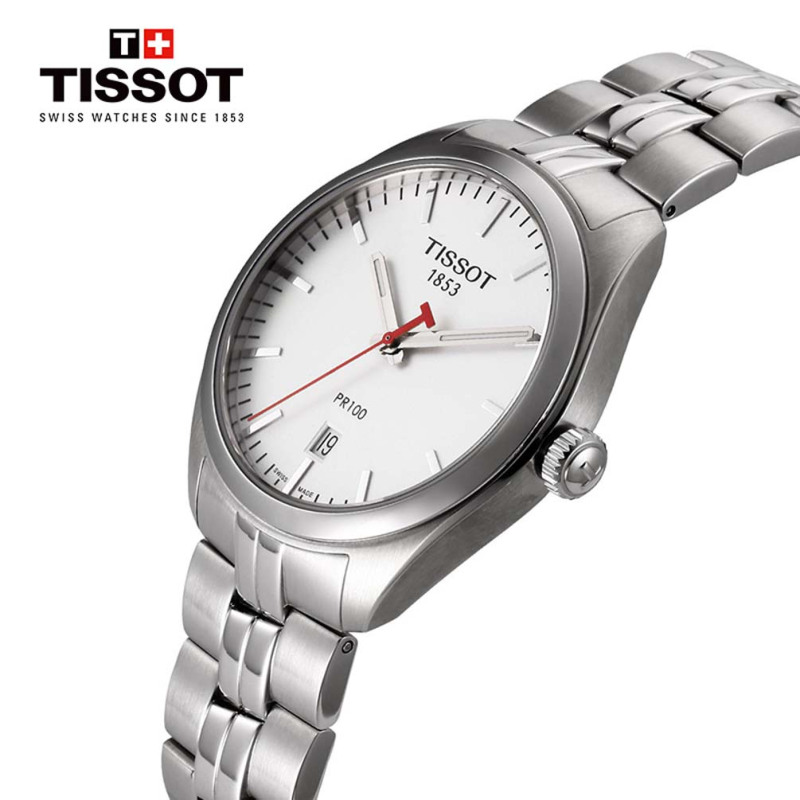 天梭(TISSOT)瑞士手表 PR100系列日历窗格钢带男士石英表T101.410.11.031.01