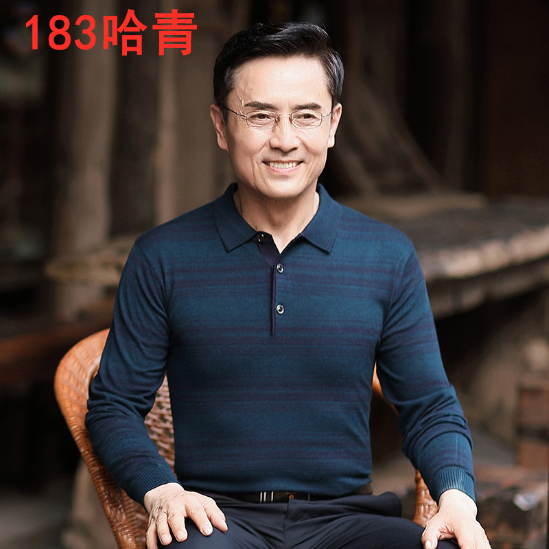 秋季男士长袖T恤薄款中年男士翻领商务休闲长袖polo衫T恤