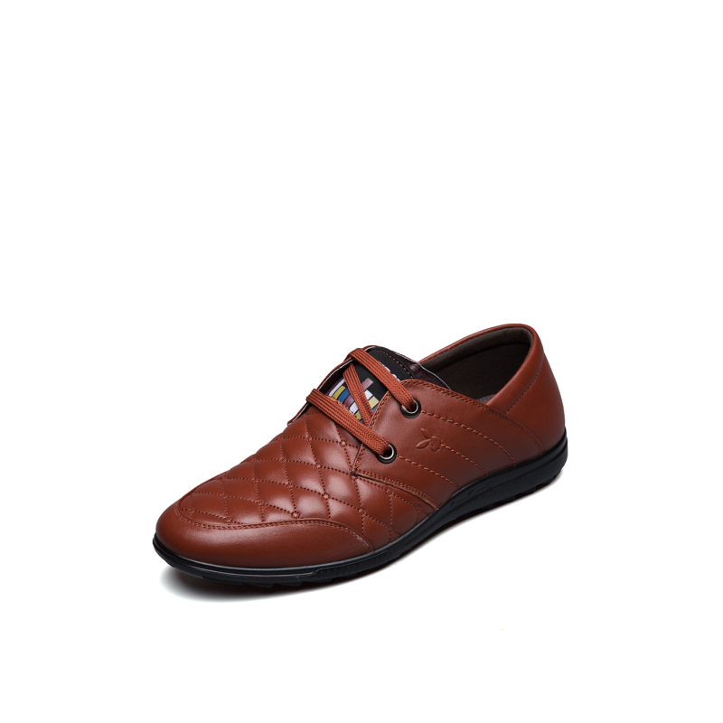 花花公子playboy男士菱格纹软面牛皮舒适休闲鞋橘色