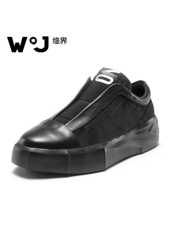 维界硬朗个性新款牛皮拼接厚底增高板鞋 黑色 43