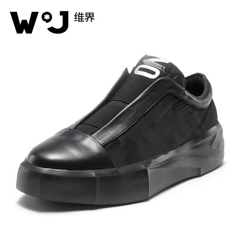 维界硬朗个性新款牛皮拼接厚底增高板鞋 黑色 43图片