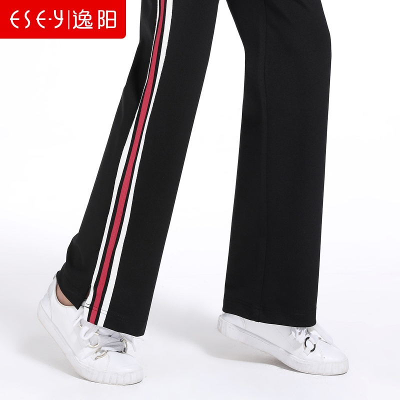 2018秋季新款运动校服裤女直筒侧边撞色开叉松紧腰弹力70299