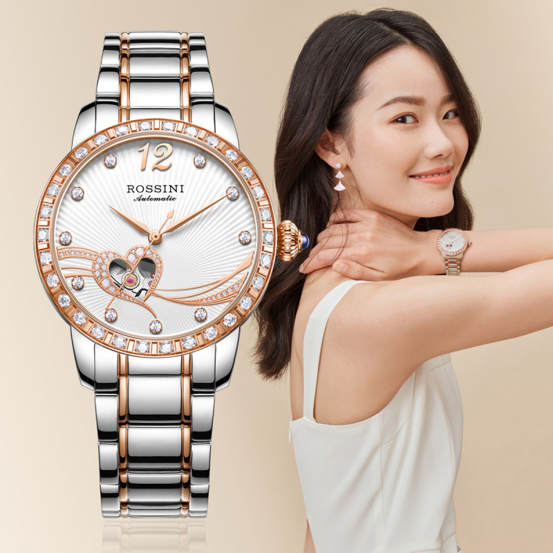 罗西尼rossini手表全自动机械女表时尚潮流正装镂空透底防水机械表女