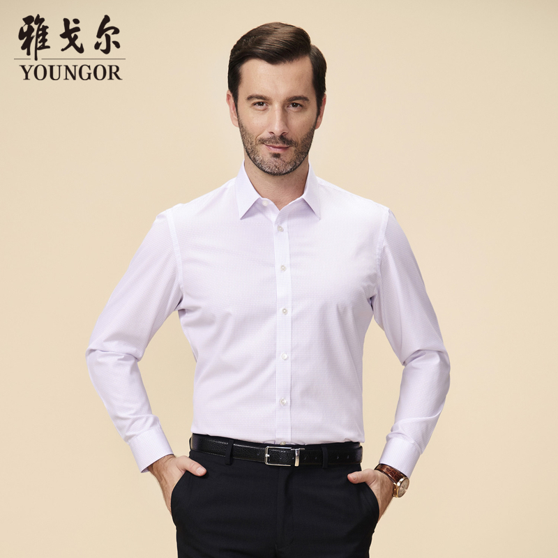 Youngor/雅戈尔秋季新品男士商务正装紫色DP免烫长袖衬衫364LJA
