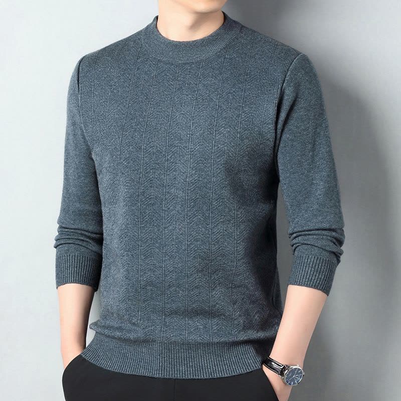 秋冬加厚绵羊毛男式休闲细软羊毛衫提花格子羊毛保暖针织衫厚图片