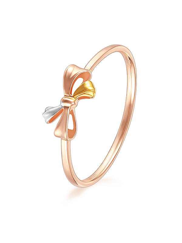 吉盟珠宝18k金蝴蝶结戒指女款时尚三色彩金玫瑰金细尾戒zkr005