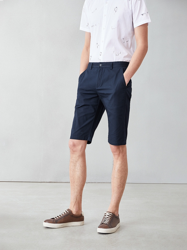 HLA/海澜之家微弹中腰休闲中裤2019夏季舒适休闲短裤男 HKMCD2R011A