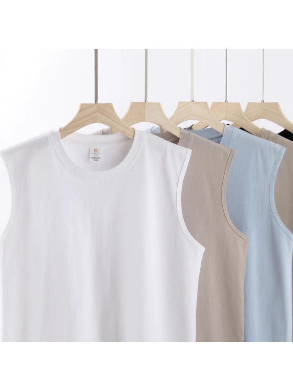 男士外穿重磅坎肩无袖T恤背心男夏健身运动棉圆领宽松短袖