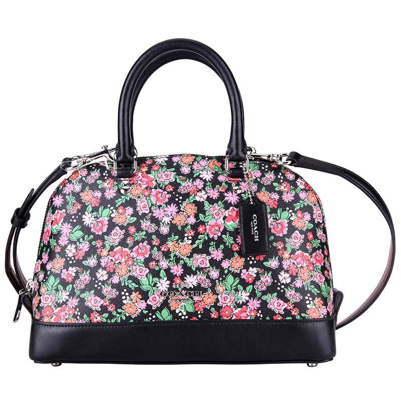 coach蔻驰女款黑底花色pvc小号手提肩背斜挎贝壳包f57621svpmc