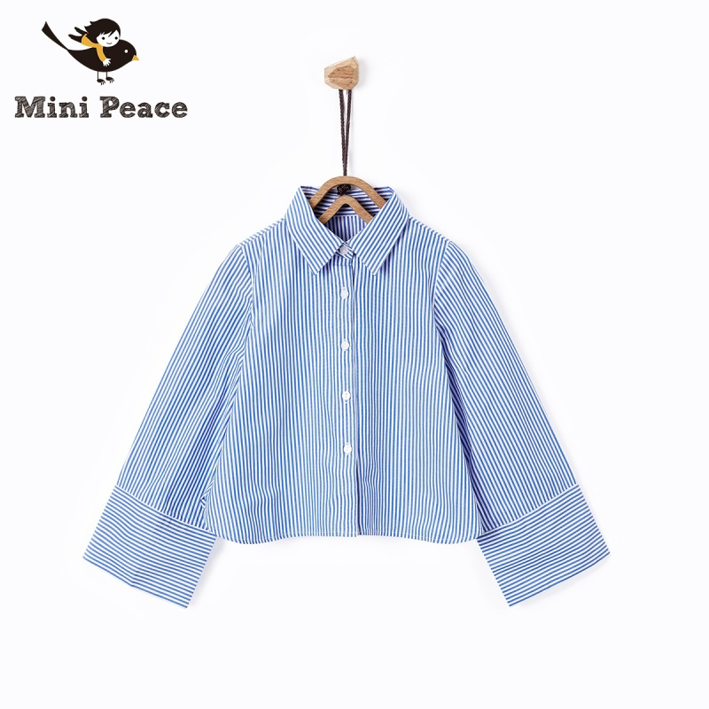 minipeace太平鸟童装女童衬衫长袖条纹儿童娃娃衫韩版春秋装新款