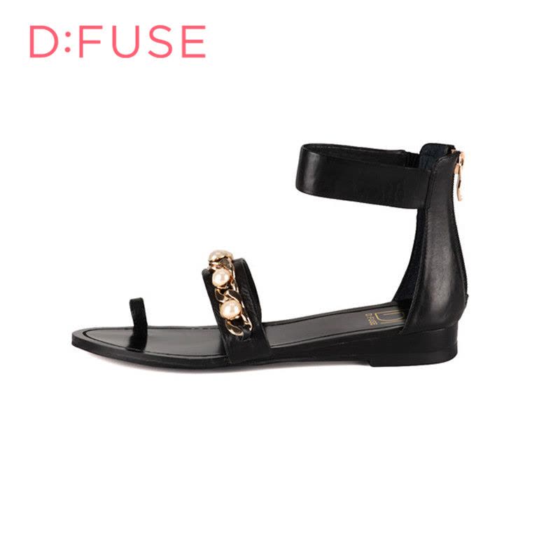 D：Fuse/迪芙斯夏季牛皮套趾平跟简约凉鞋女鞋DF52112012图片