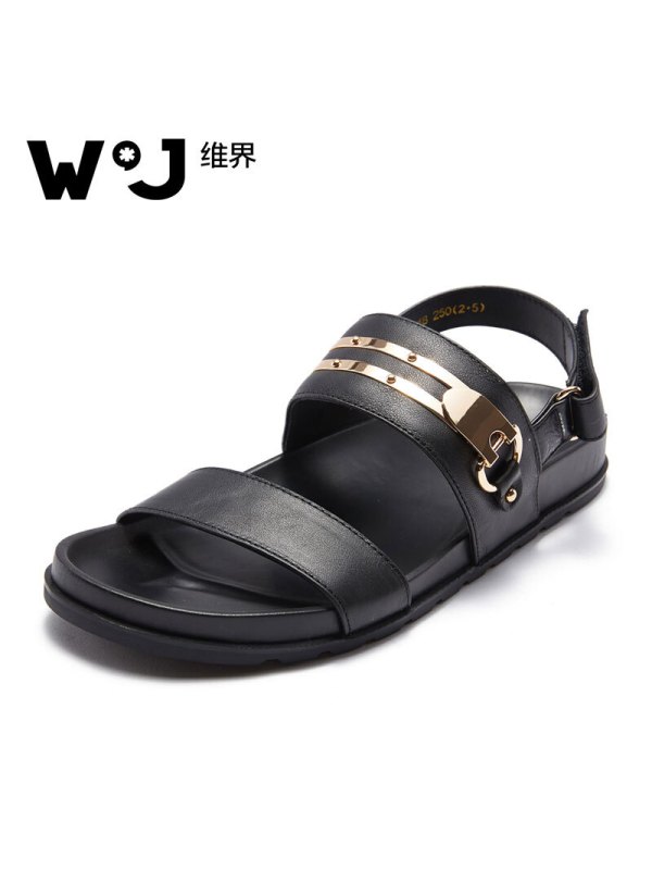 维界闪耀时尚金属横带牛皮凉鞋