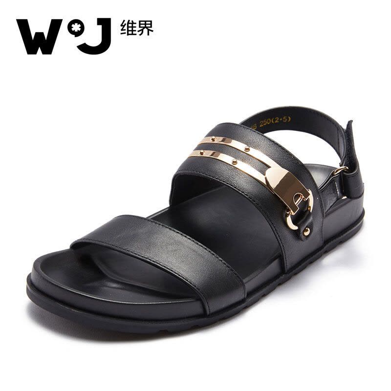 维界闪耀时尚金属横带牛皮凉鞋图片