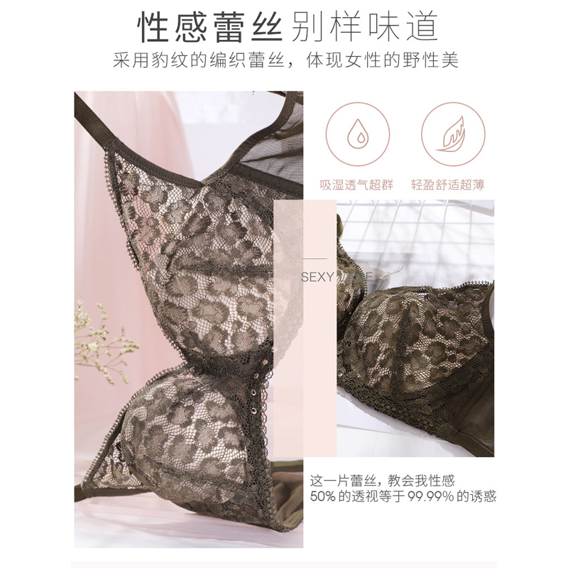 莎莲妮性感蕾丝豹纹文胸聚拢薄款女内衣记忆钢圈胸罩