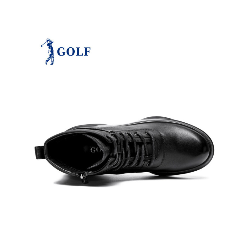 GOLF/高尔夫男靴户外英伦风厚底防滑高帮鞋真皮系带时尚靴子男黑色