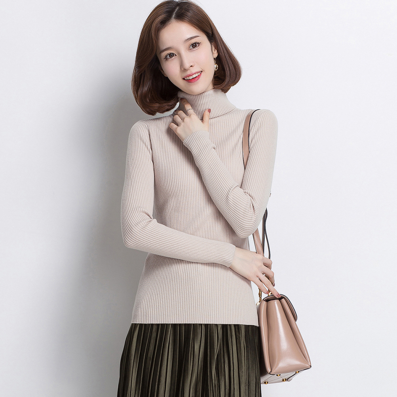 恒源祥羊毛衫女高领弹力针织衫秋冬新款修身打底毛衣女