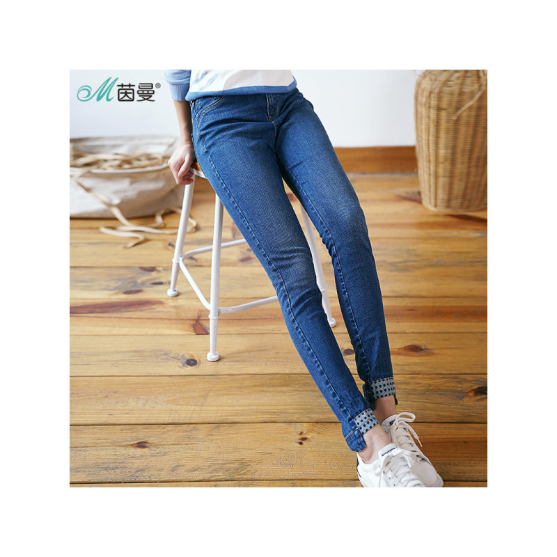 茵曼冬装新款简约百搭修身显瘦小脚裤牛仔长裤女G1874331411