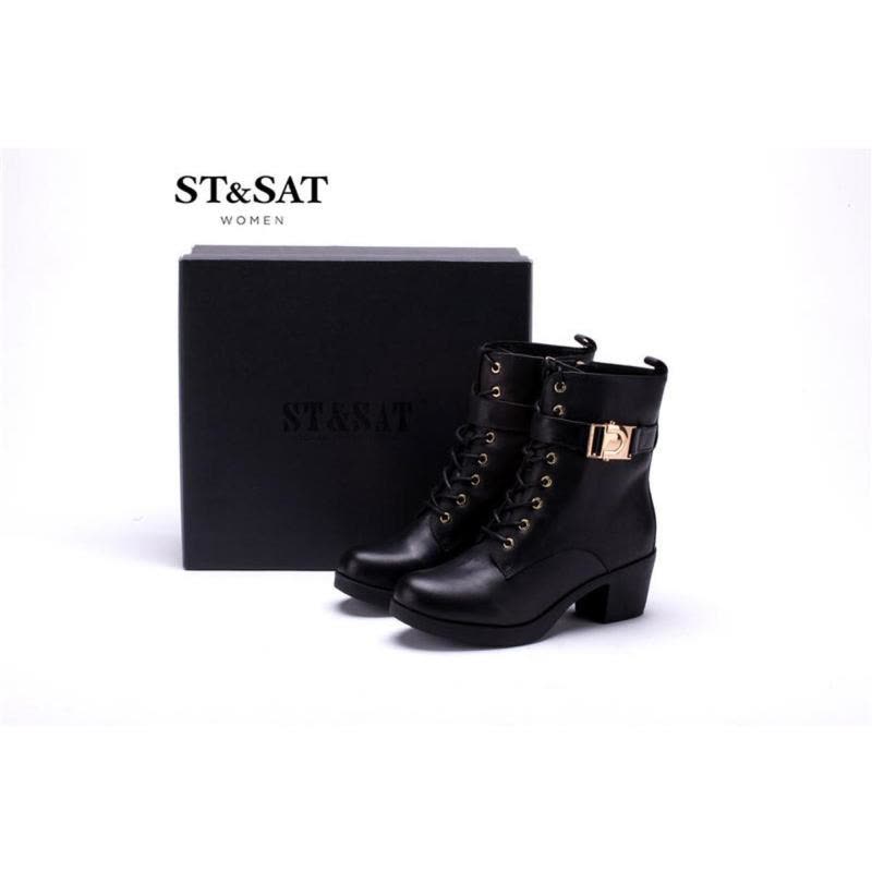 星期六ST&SAT牛皮圆头高跟系带皮带装饰深口女鞋SS44113525图片