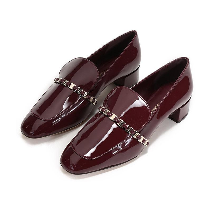 Salvatore Ferragamo 菲拉格慕 女士漆面牛皮VARA链条莫卡辛鞋单鞋 0733355