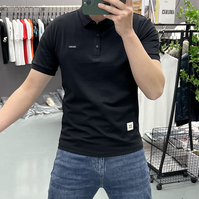 珠地棉夏季新款男士翻领纯色休闲POLO衫潮流时尚反领短袖体恤上衣